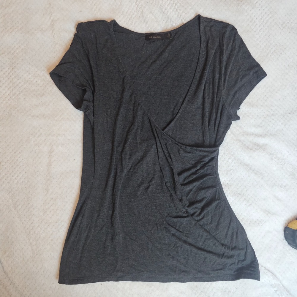 The Limited Women's Rayon Spandex Wrap Top Gray Y2K Trendy Large Soft Stretch